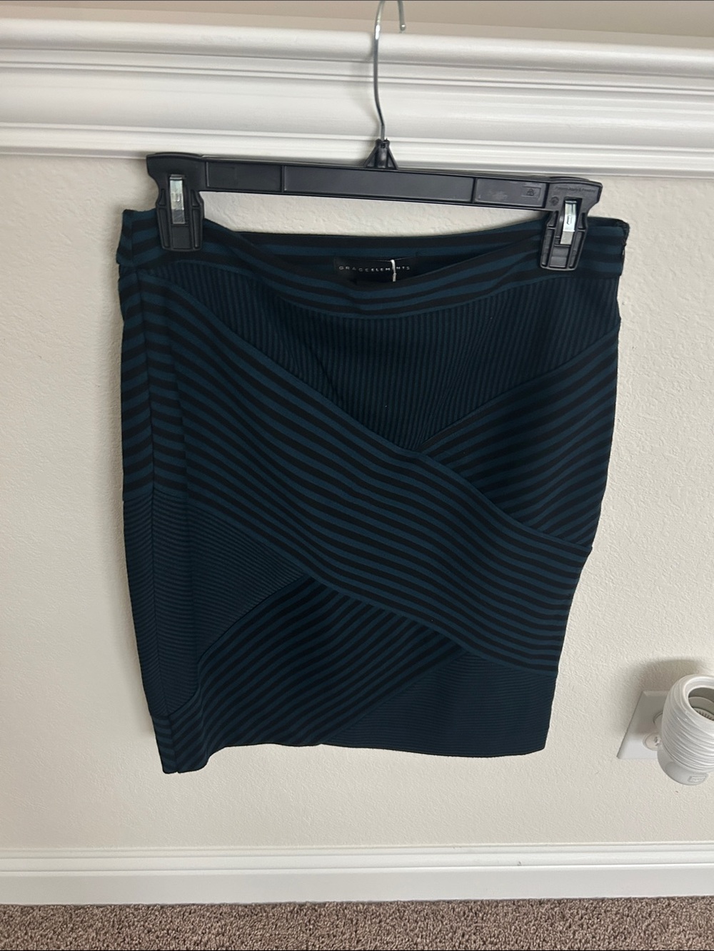 Grace Elements Teal and Black Striped Pencil Skirt